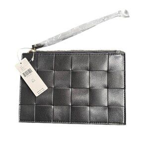 Anthropologie Woven Wristlet Wallet - Polyurethane Small Bag, Black, NWT